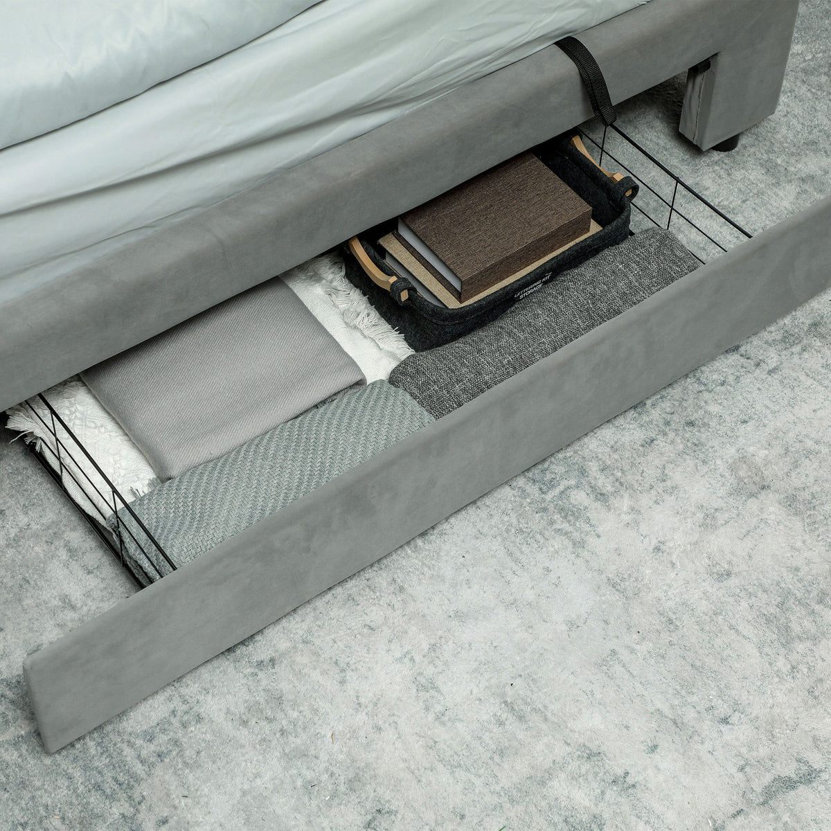 Velvet Double Ottoman Storage Bed 157.5cm Wide With Front Drawer - Velmora