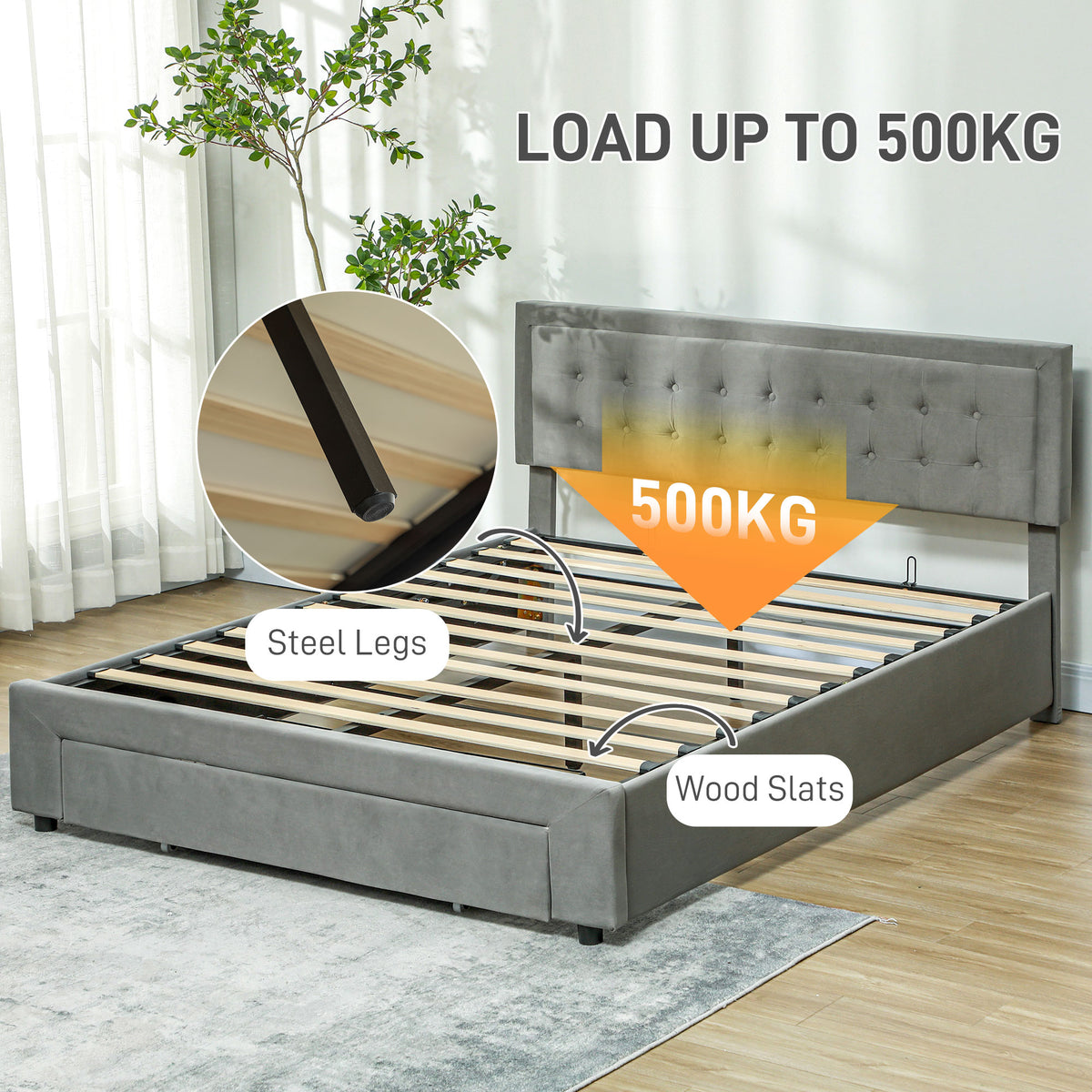 Velvet Double Ottoman Storage Bed 157.5cm Wide With Front Drawer - Velmora