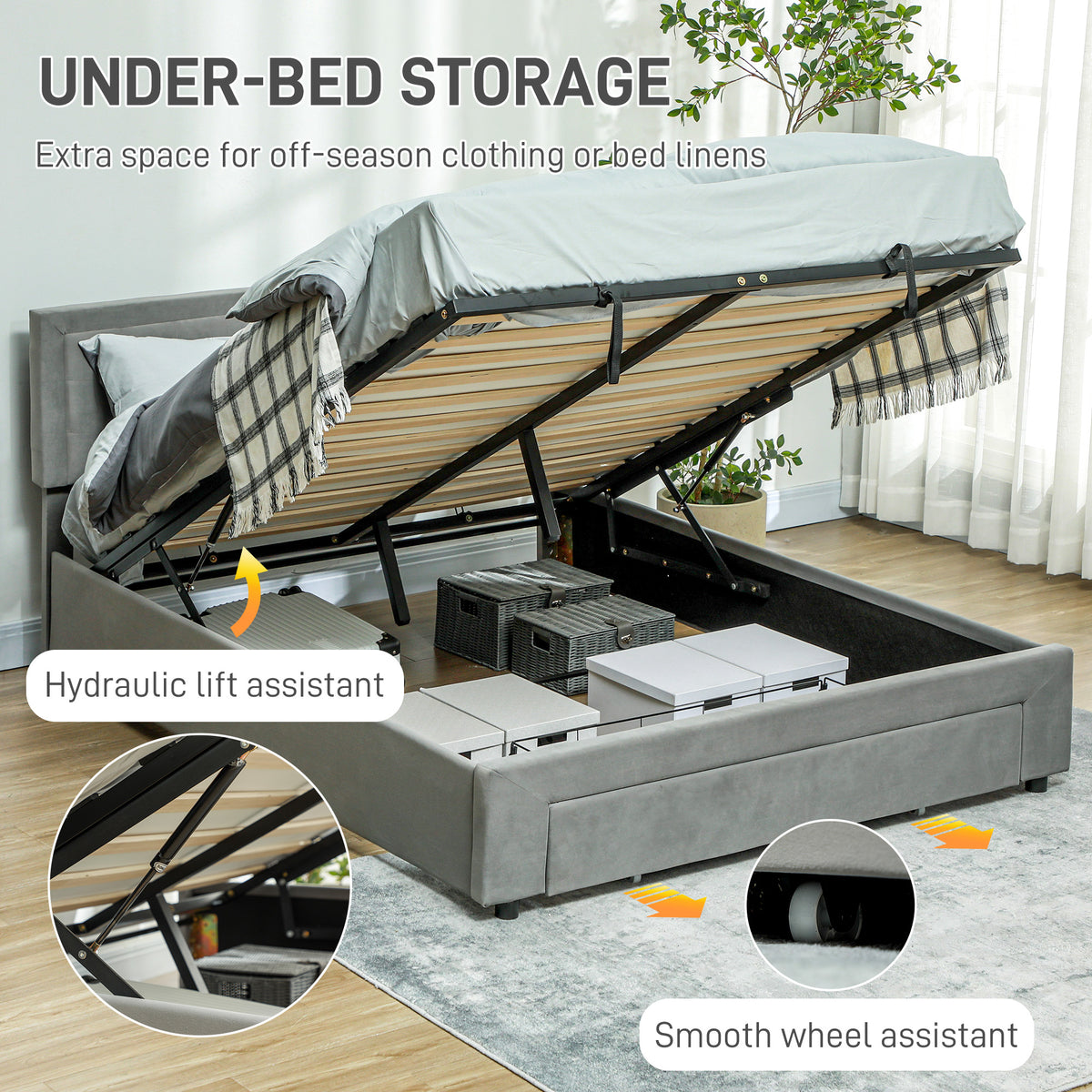 Velvet Double Ottoman Storage Bed 157.5cm Wide With Front Drawer - Velmora