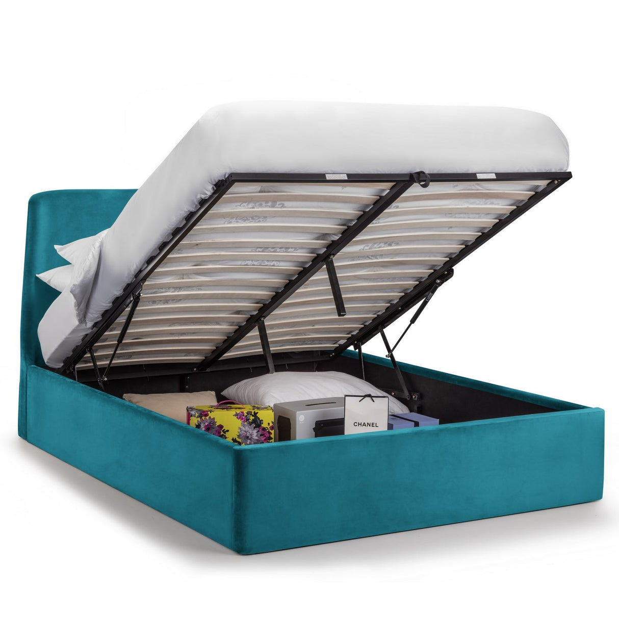 Velvet Double Ottoman Storage Bed With Curved Headboard - Frida