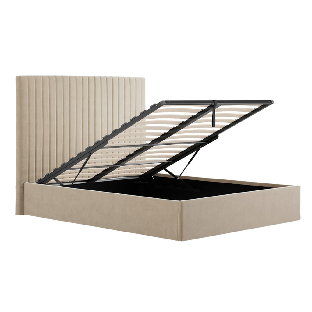 Velvet Double Ottoman Storage Bed With Tall Headboard - Berlin