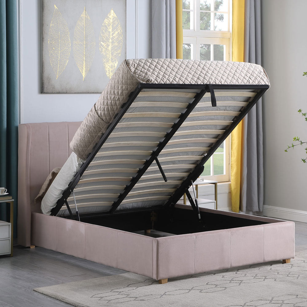 Velvet Double Ottoman Storage Bed - Amelia
