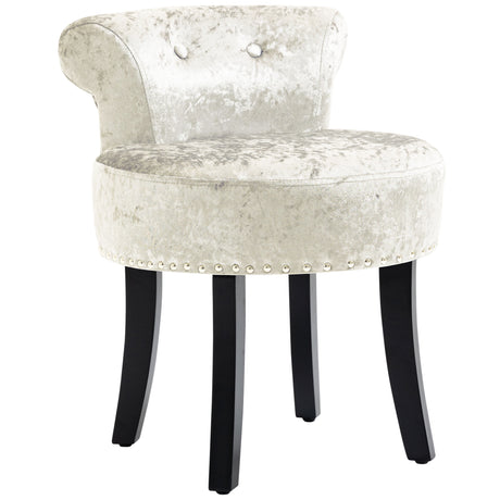 Velvet Dressing Table Stool 50cm Wide With Rubber Wood Legs - Velmora