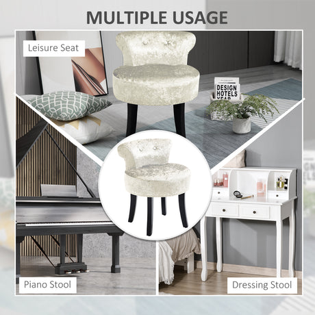 Velvet Dressing Table Stool 50cm Wide With Rubber Wood Legs - Velmora