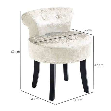 Velvet Dressing Table Stool 50cm Wide With Rubber Wood Legs - Velmora
