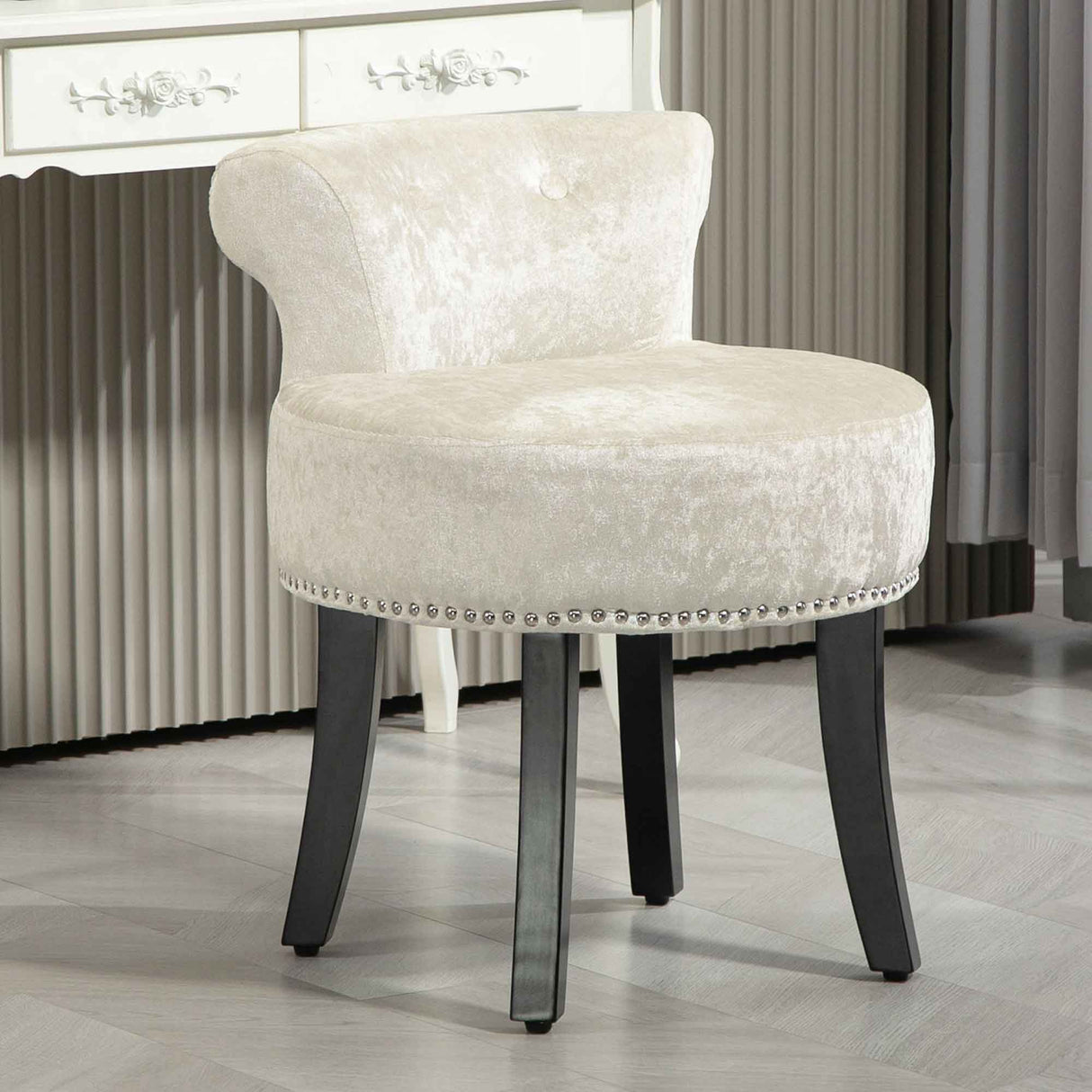 Velvet Dressing Table Stool 50cm Wide With Rubber Wood Legs - Velmora