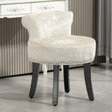 Velvet Dressing Table Stool 50cm Wide With Rubber Wood Legs - Velmora