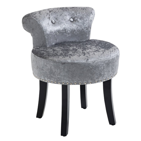 Velvet Dressing Table Stool 50cm Wide With Rubber Wood Legs - Velmora