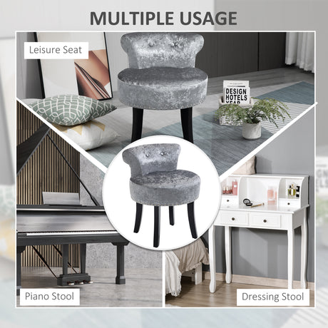 Velvet Dressing Table Stool 50cm Wide With Rubber Wood Legs - Velmora