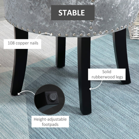 Velvet Dressing Table Stool 50cm Wide With Rubber Wood Legs - Velmora
