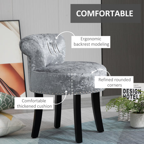 Velvet Dressing Table Stool 50cm Wide With Rubber Wood Legs - Velmora
