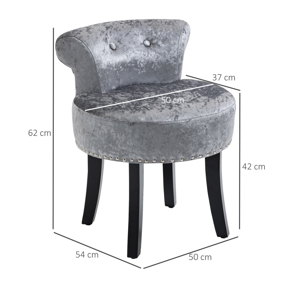 Velvet Dressing Table Stool 50cm Wide With Rubber Wood Legs - Velmora