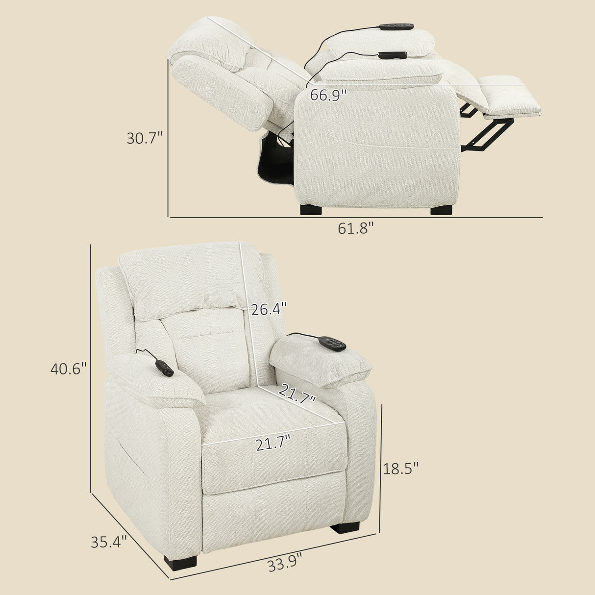 Velvet Electric Recliner Chair 86cm Wide - Velmora