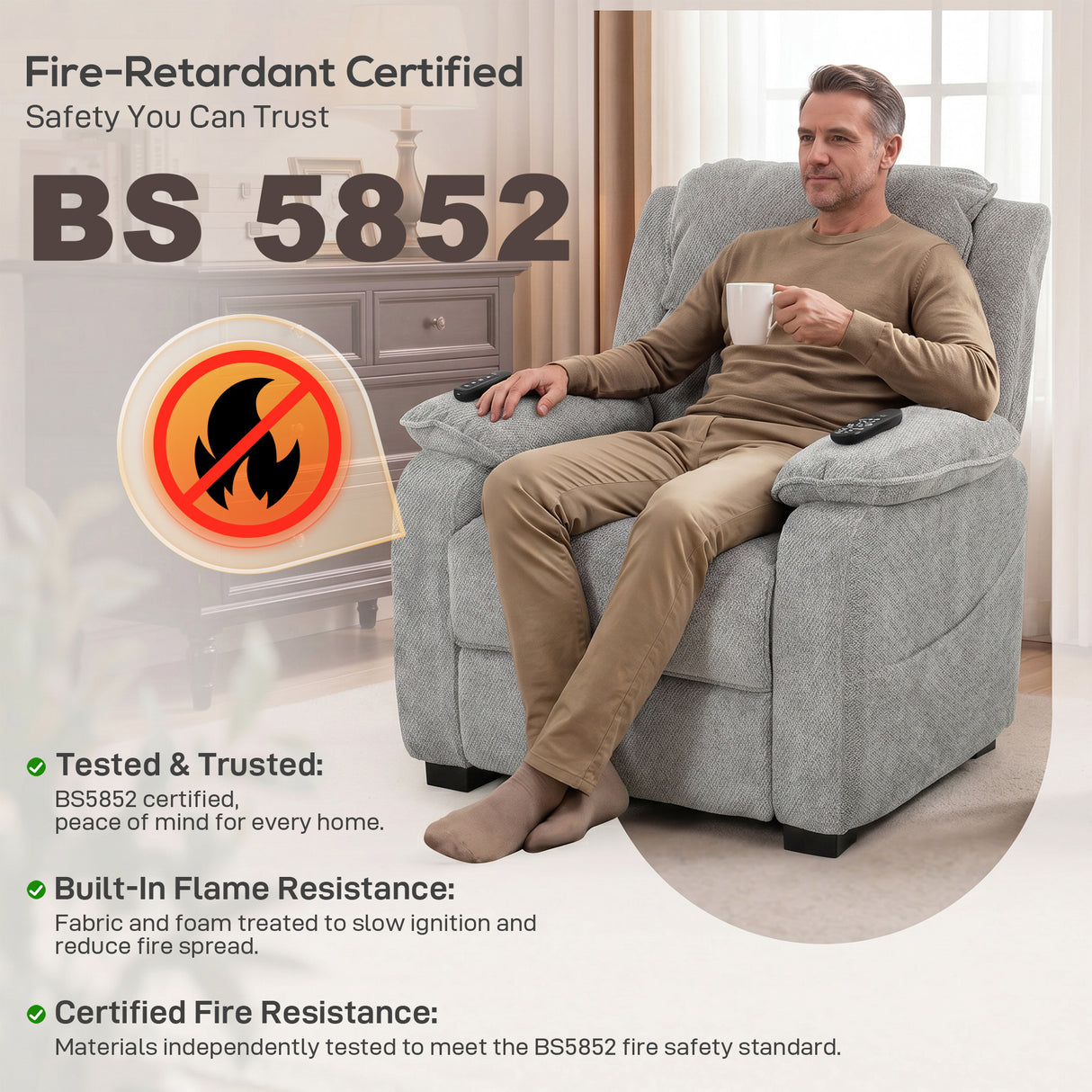 Velvet Electric Recliner Chair 86cm Wide - Velmora