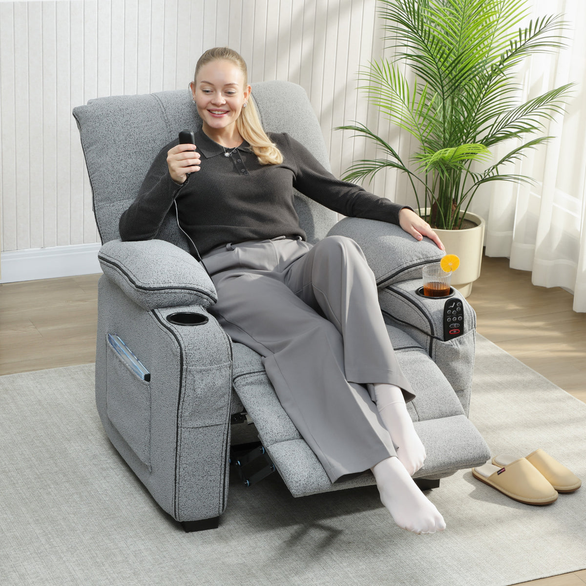 Velvet Electric Recliner Chair 96cm Wide - Velmora