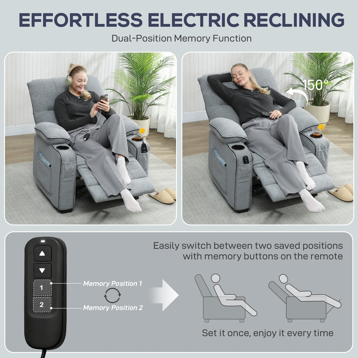 Velvet Electric Recliner Chair 96cm Wide - Velmora