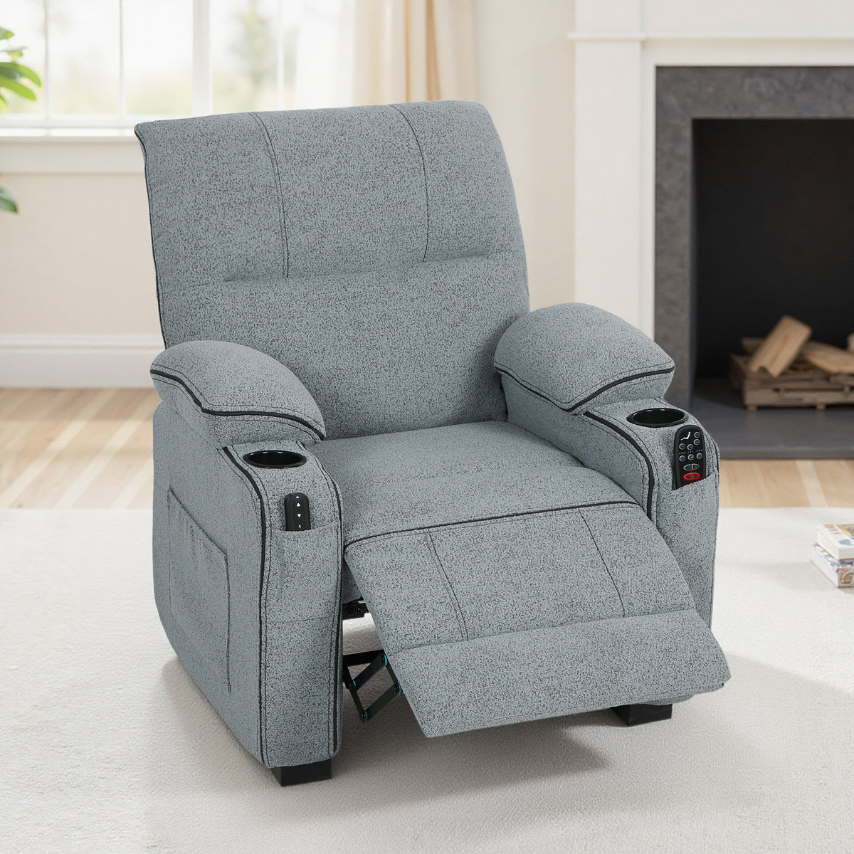 Velvet Electric Recliner Chair 96cm Wide - Velmora
