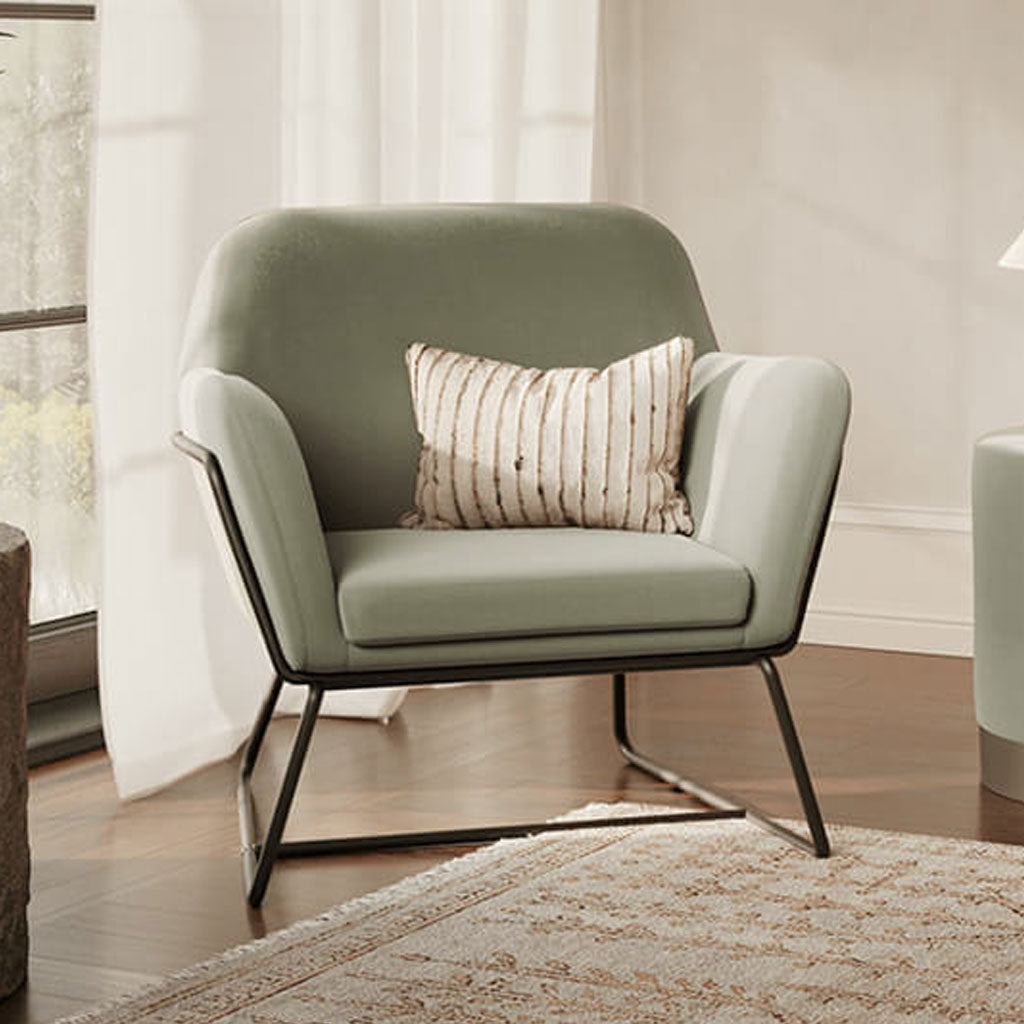 Velvet Fabric Armchair With Black Frame - Charles