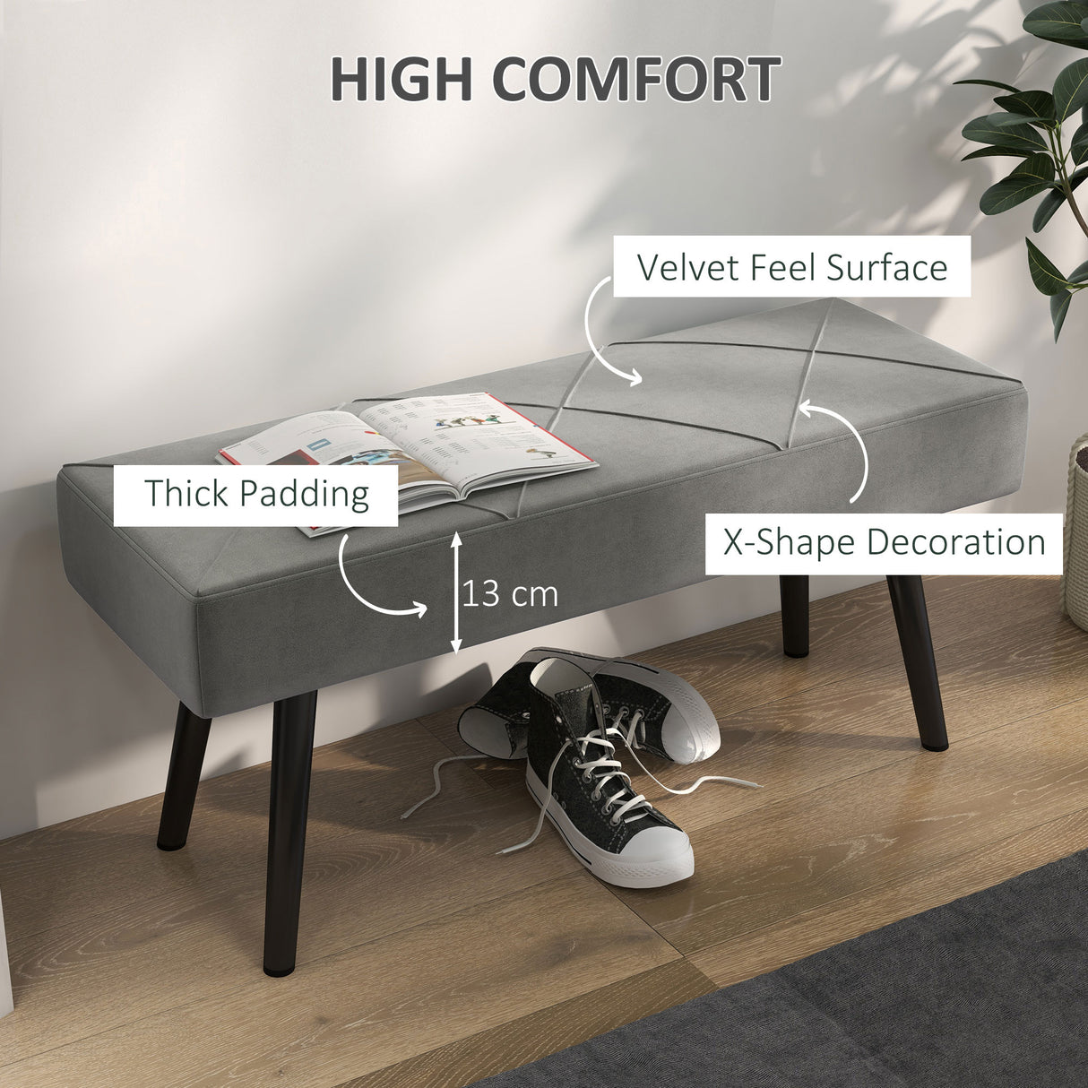 Velvet Hallway Seating Bench 100cm Wide - Velmora