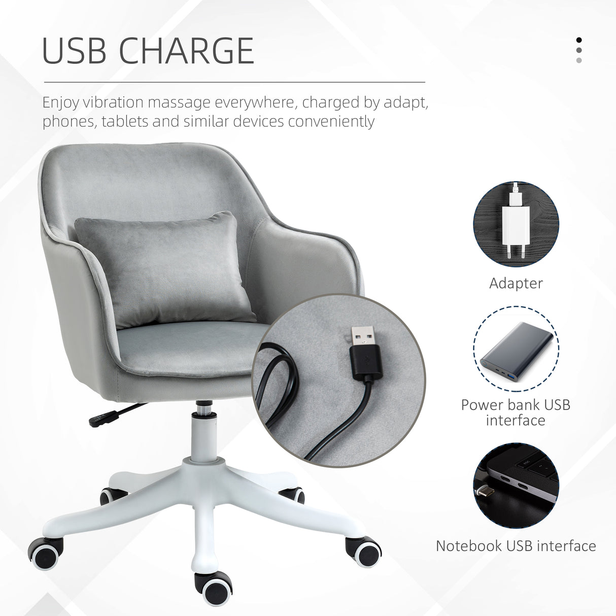 Velvet Home And Office Chair 57cm Wide With Lumbar Pillow - Velmora