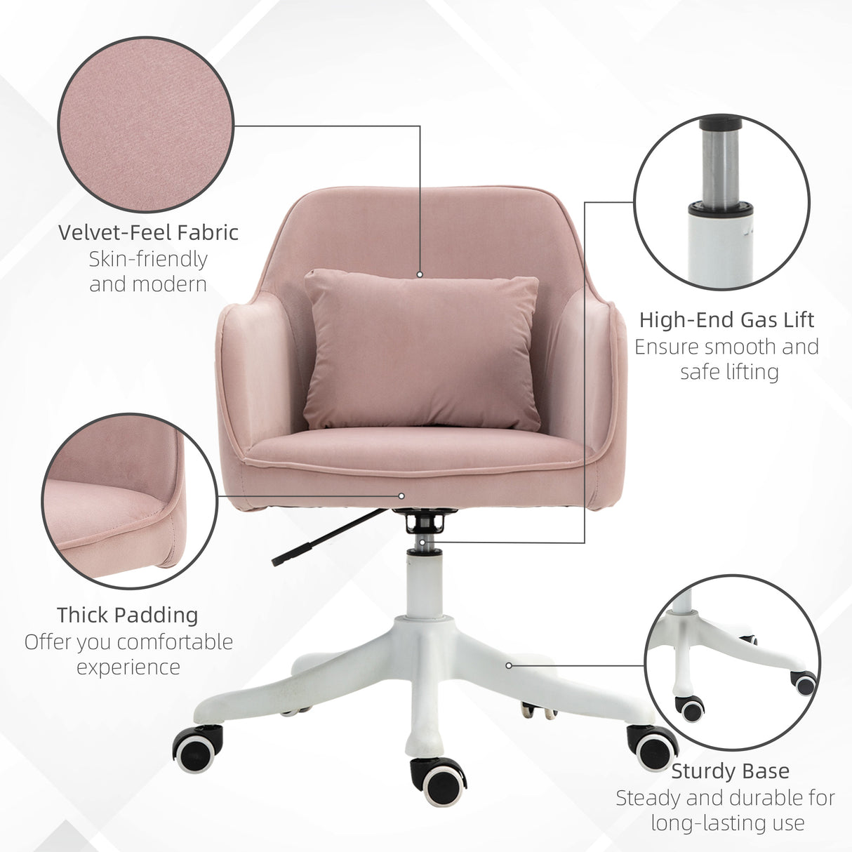 Velvet Home And Office Chair 57cm Wide With Lumbar Pillow - Velmora