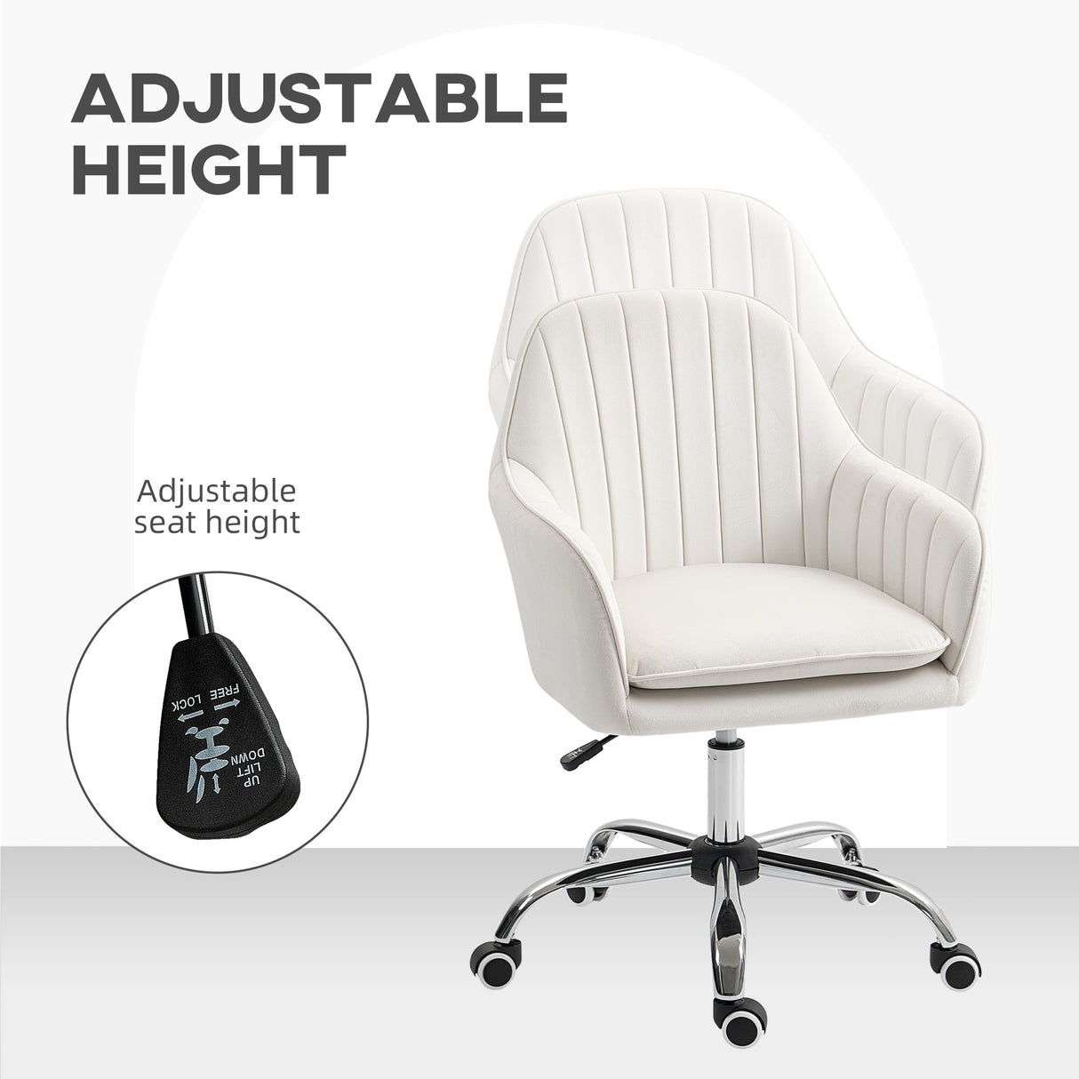 Velvet Home And Office Chair 57cm Wide With Rolling Wheels - Velmora