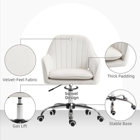 Velvet Home And Office Chair 57cm Wide With Rolling Wheels - Velmora