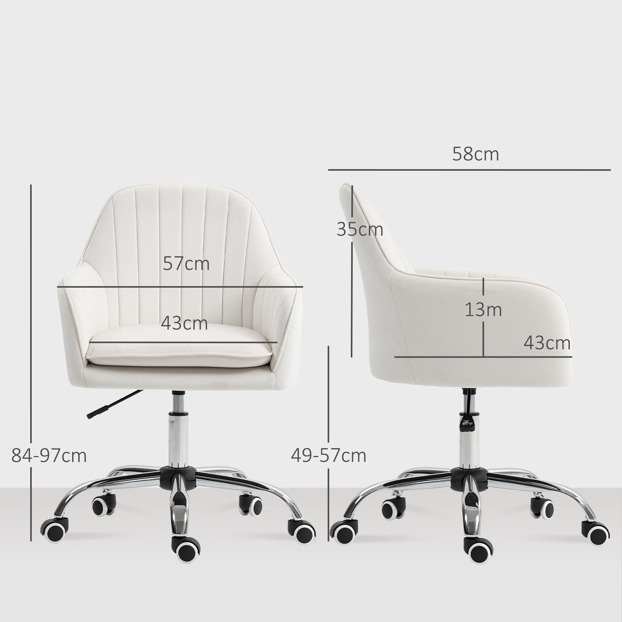 Velvet Home And Office Chair 57cm Wide With Rolling Wheels - Velmora