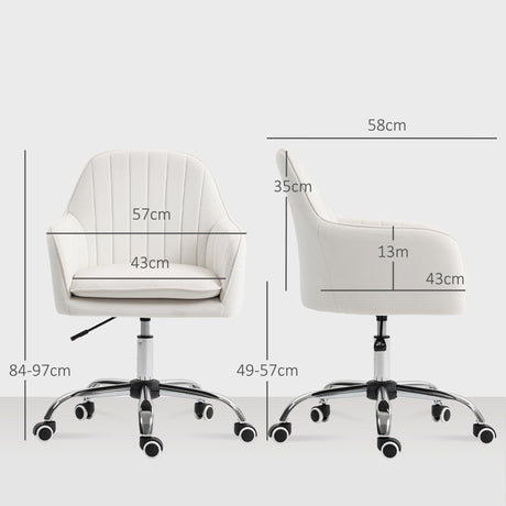 Velvet Home And Office Chair 57cm Wide With Rolling Wheels - Velmora