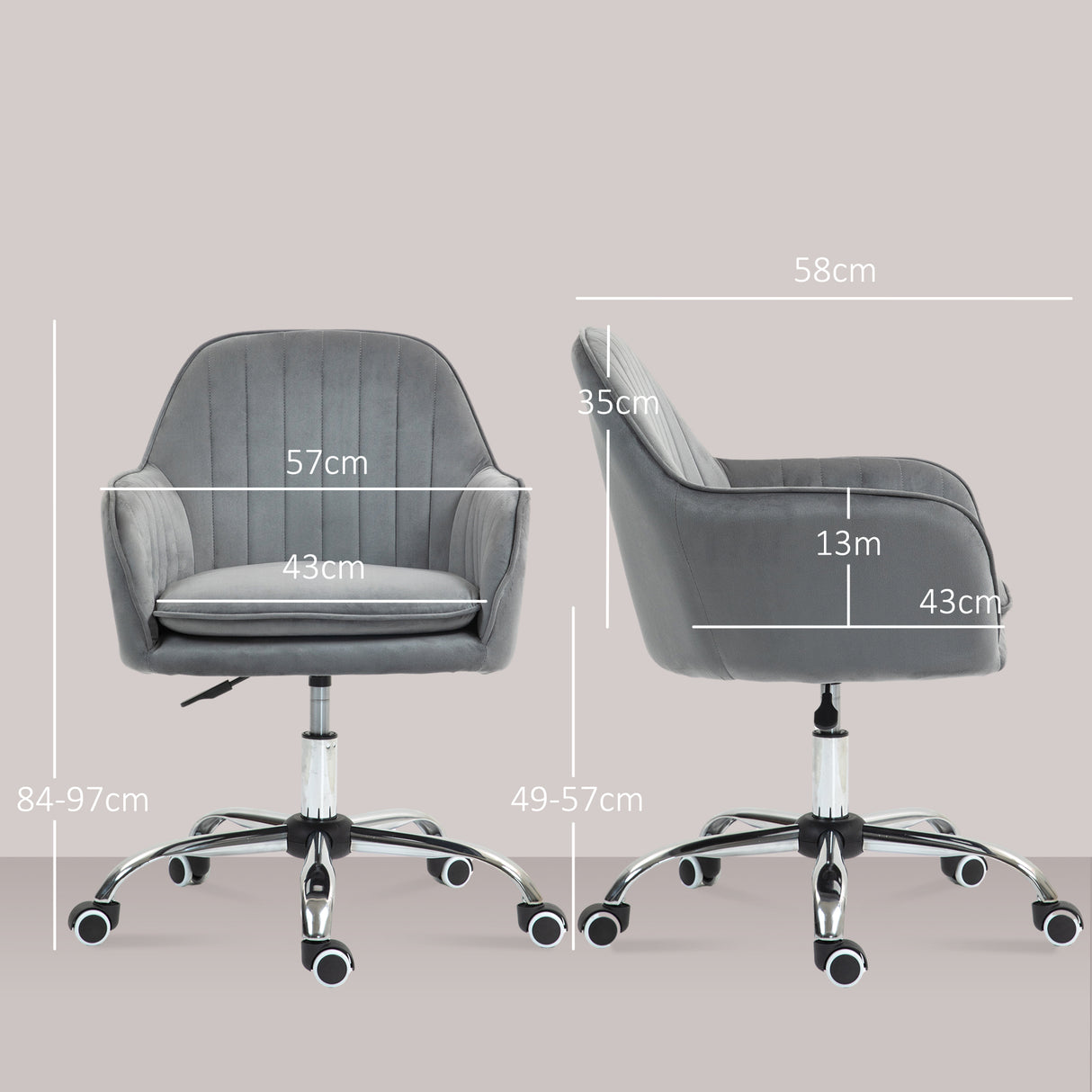Velvet Home And Office Chair 57cm Wide With Rolling Wheels - Velmora