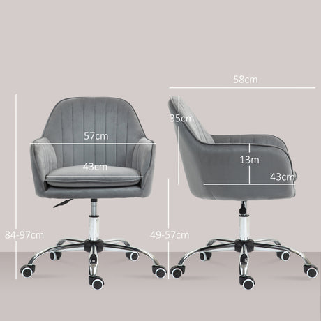 Velvet Home And Office Chair 57cm Wide With Rolling Wheels - Velmora