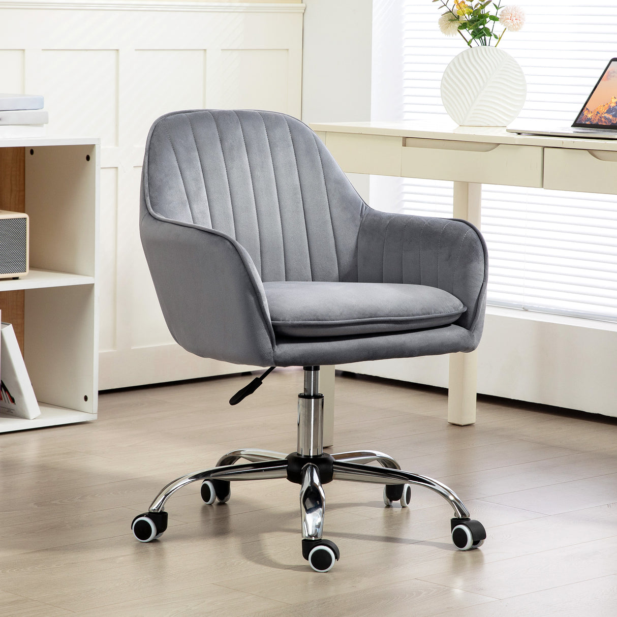 Velvet Home And Office Chair 57cm Wide With Rolling Wheels - Velmora