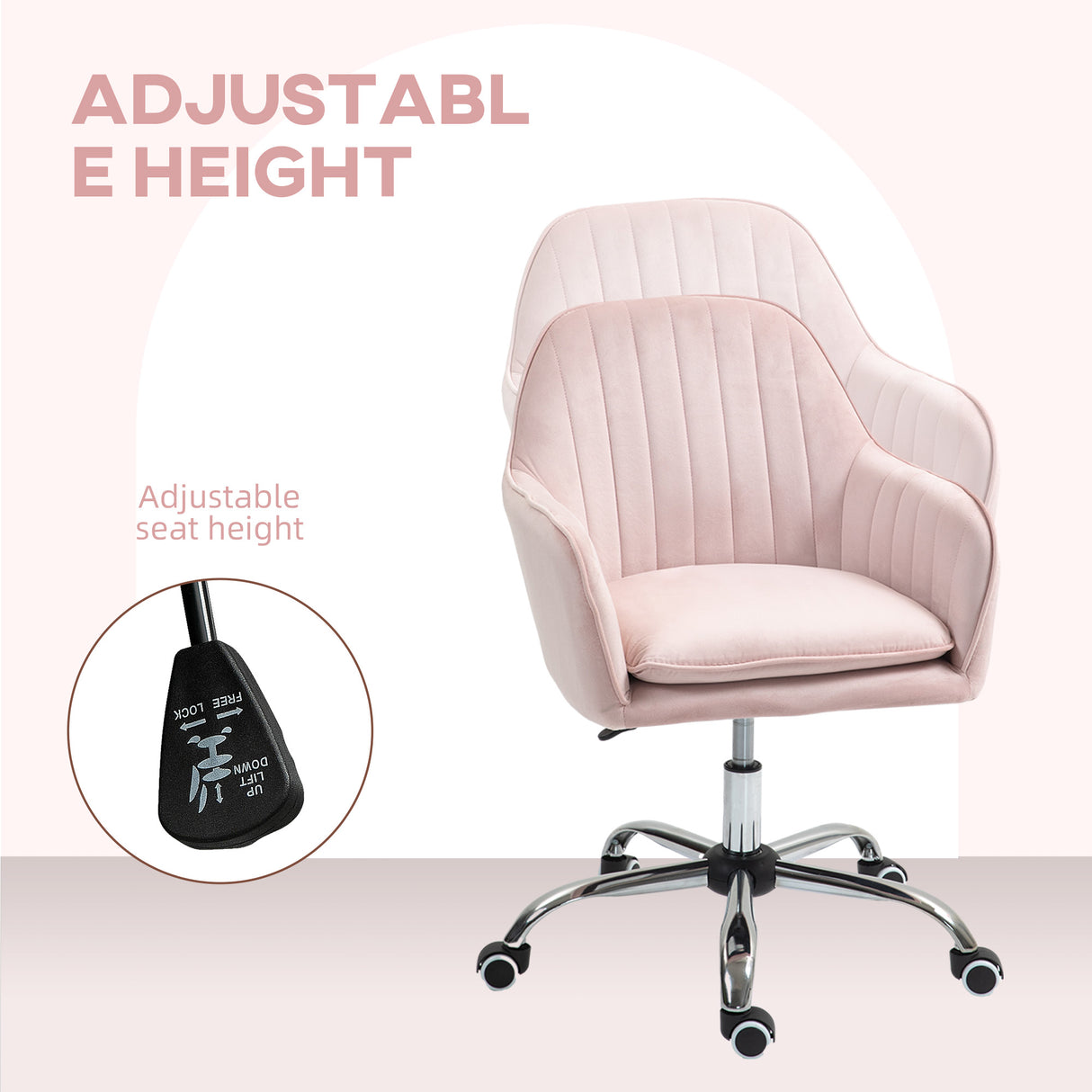 Velvet Home And Office Chair 57cm Wide With Rolling Wheels - Velmora