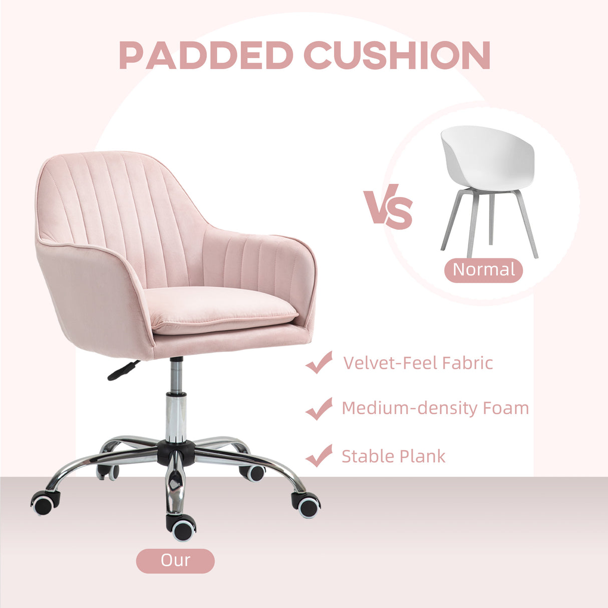 Velvet Home And Office Chair 57cm Wide With Rolling Wheels - Velmora