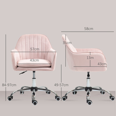 Velvet Home And Office Chair 57cm Wide With Rolling Wheels - Velmora