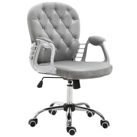 Velvet Home And Office Chair 59.5cm Wide With Diamante Back - Velmora