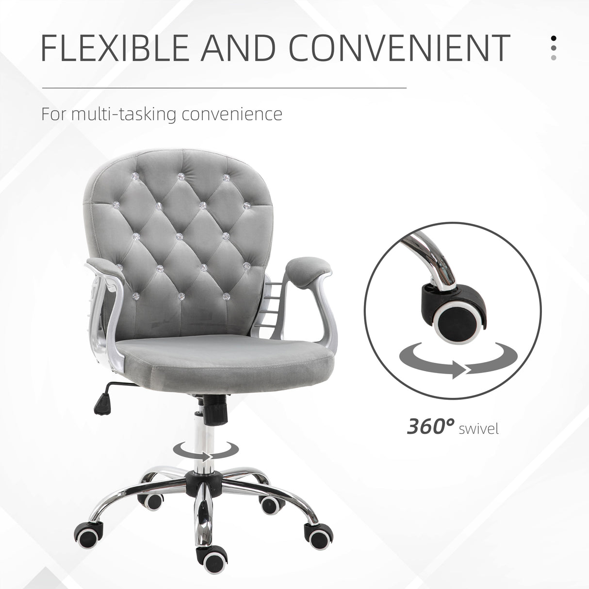 Velvet Home And Office Chair 59.5cm Wide With Diamante Back - Velmora