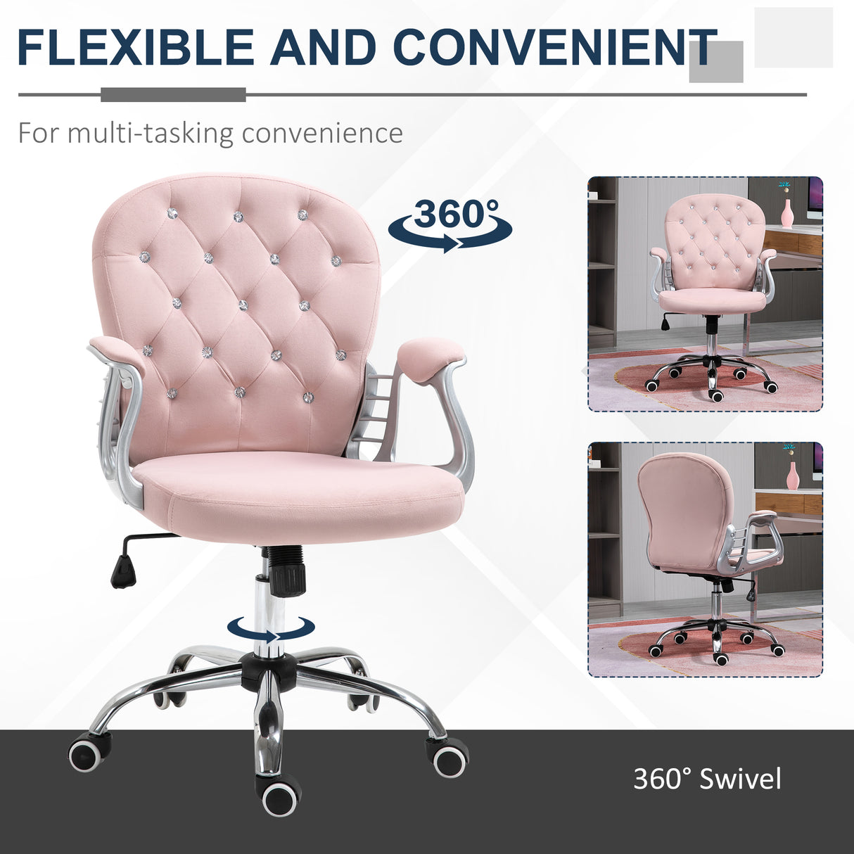Velvet Home And Office Chair 59.5cm Wide With Diamante Back - Velmora