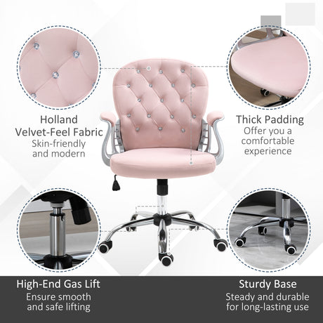 Velvet Home And Office Chair 59.5cm Wide With Diamante Back - Velmora