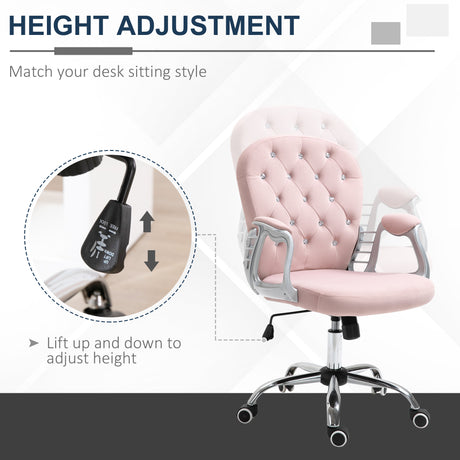 Velvet Home And Office Chair 59.5cm Wide With Diamante Back - Velmora