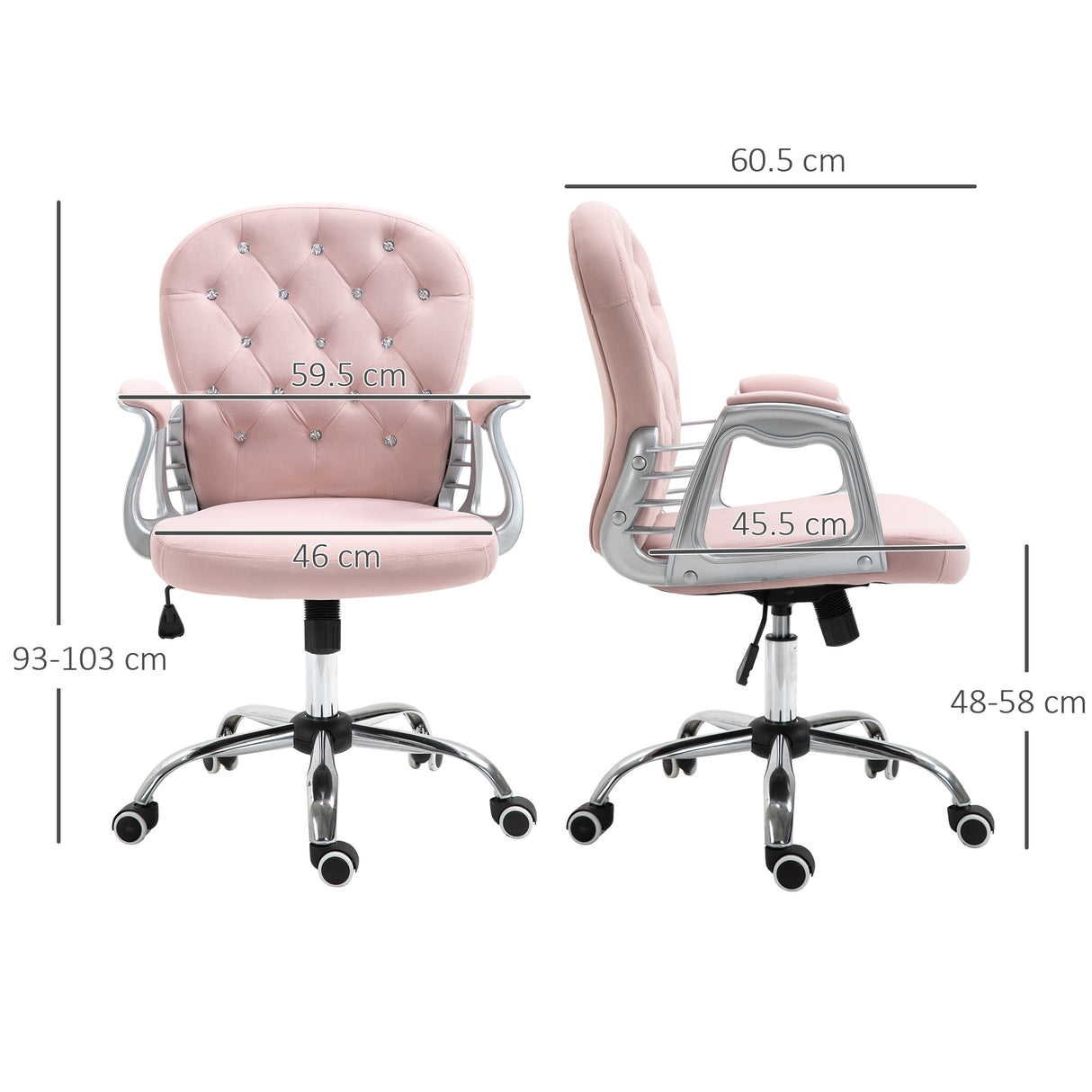 Velvet Home And Office Chair 59.5cm Wide With Diamante Back - Velmora