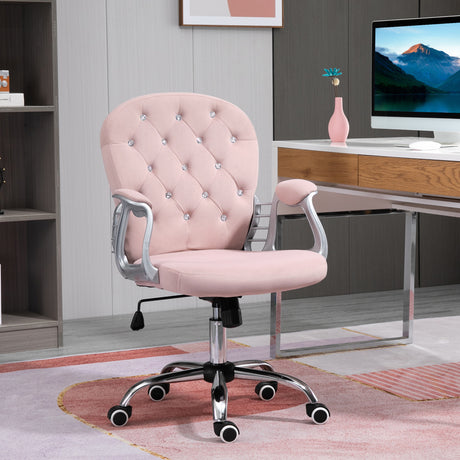 Velvet Home And Office Chair 59.5cm Wide With Diamante Back - Velmora