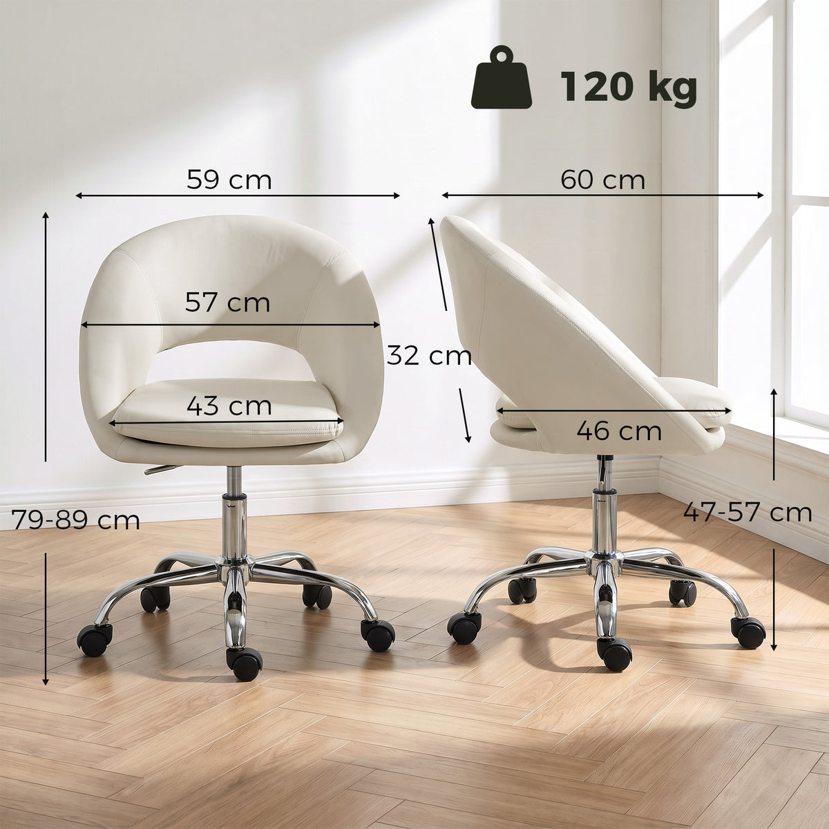 Velvet Home And Office Chair 59cm Wide - Velmora
