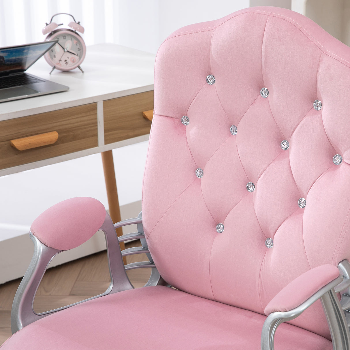 Velvet Home And Office Chair 61cm Wide With Diamante Back - Velmora