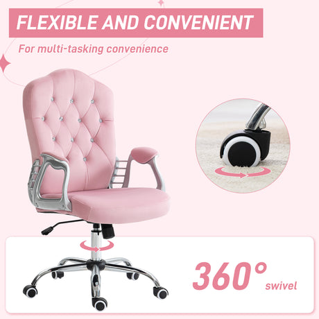 Velvet Home And Office Chair 61cm Wide With Diamante Back - Velmora