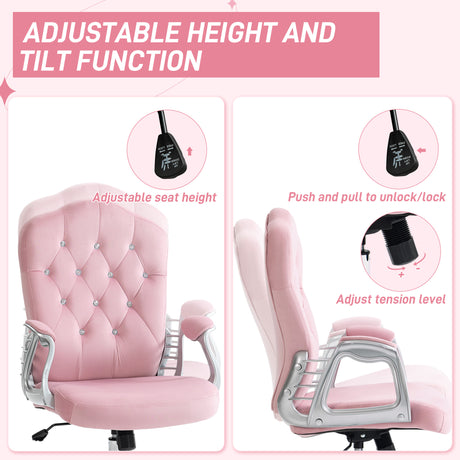 Velvet Home And Office Chair 61cm Wide With Diamante Back - Velmora