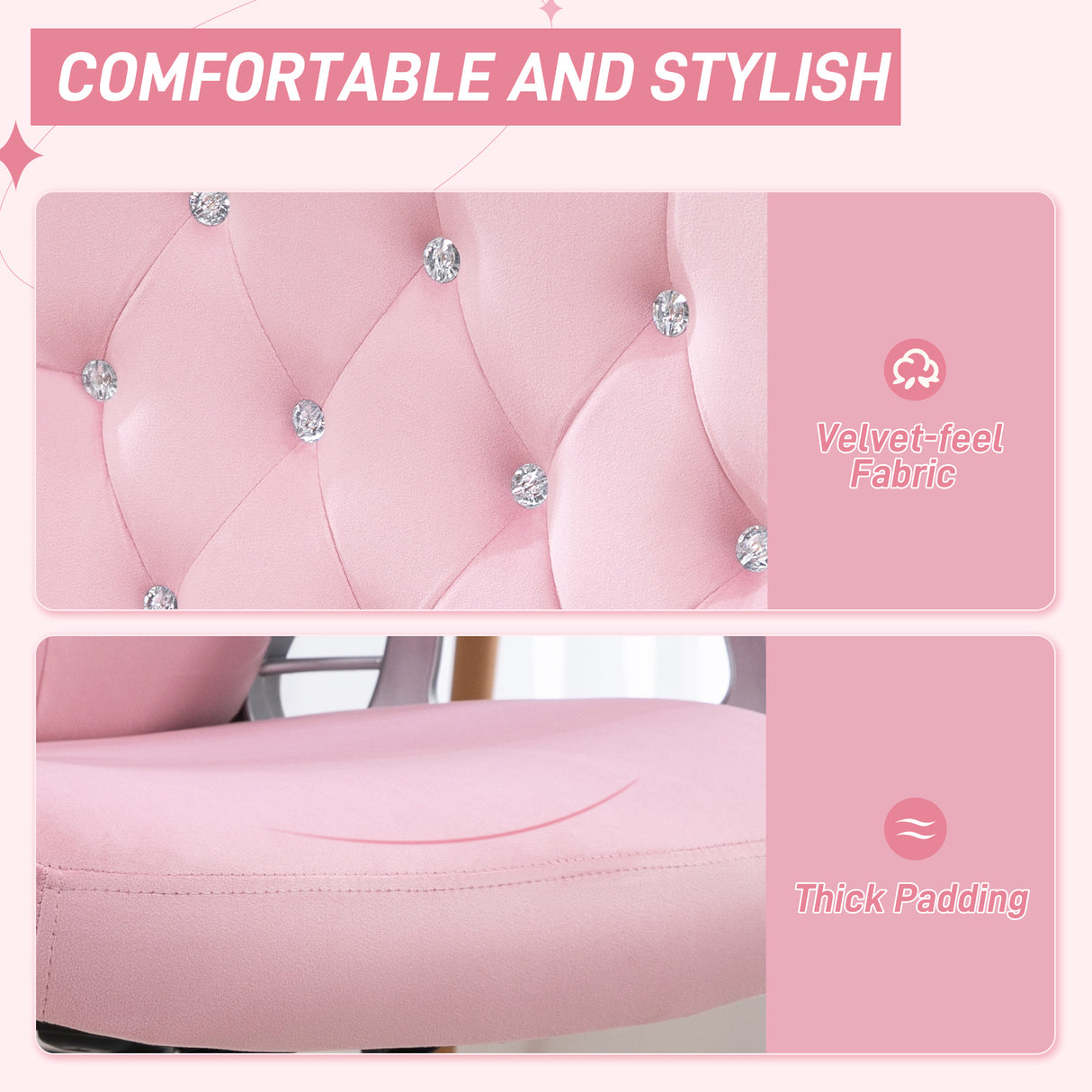 Velvet Home And Office Chair 61cm Wide With Diamante Back - Velmora