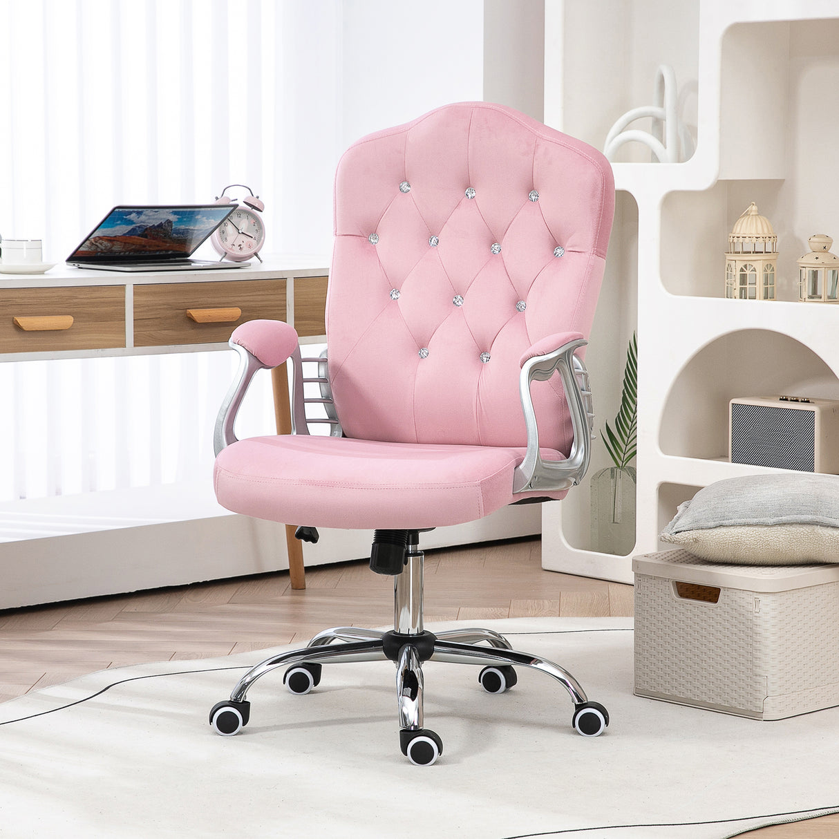 Velvet Home And Office Chair 61cm Wide With Diamante Back - Velmora