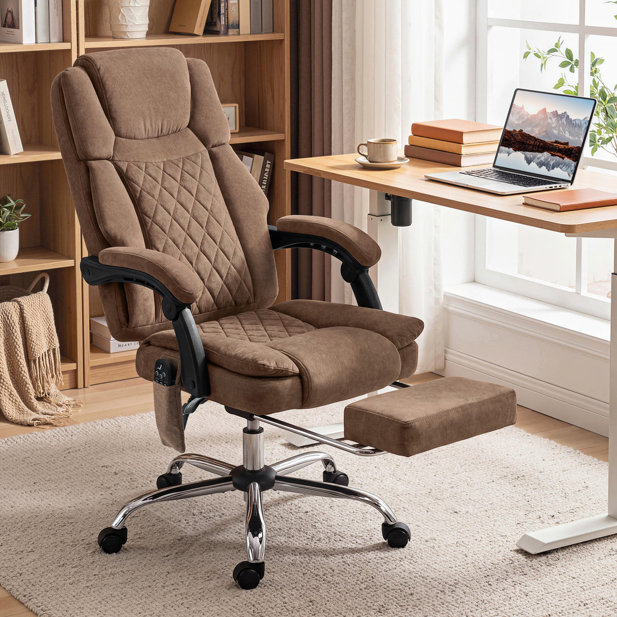 Velvet Home And Office Chair 65.5cm Wide With Footrest - Velmora