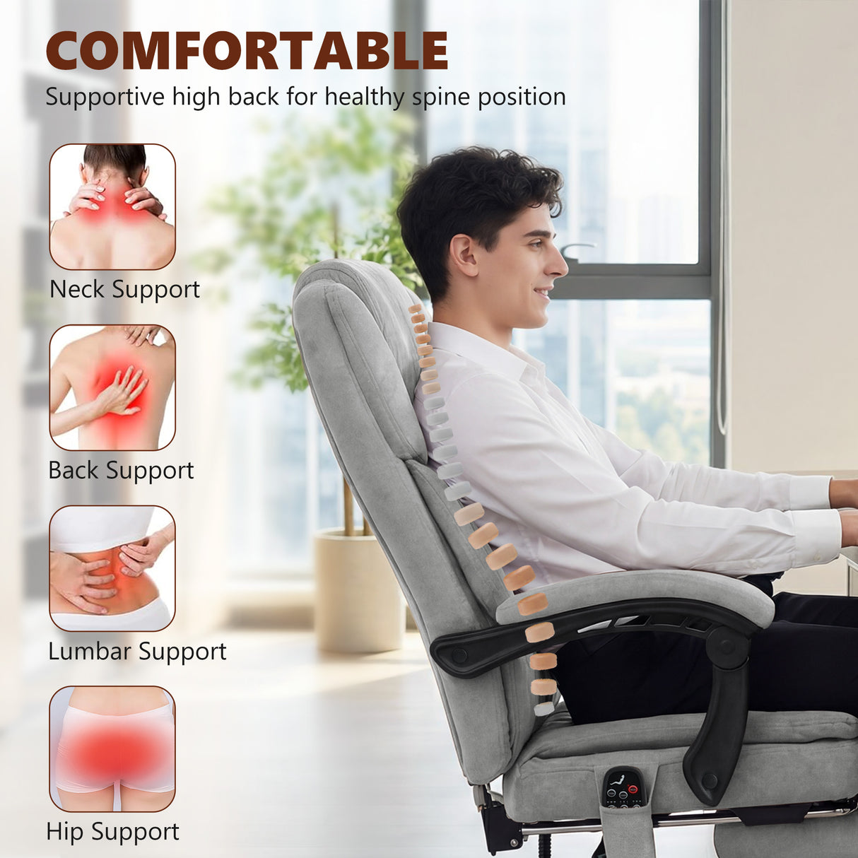 Velvet Home And Office Chair 65.5cm Wide With Footrest - Velmora